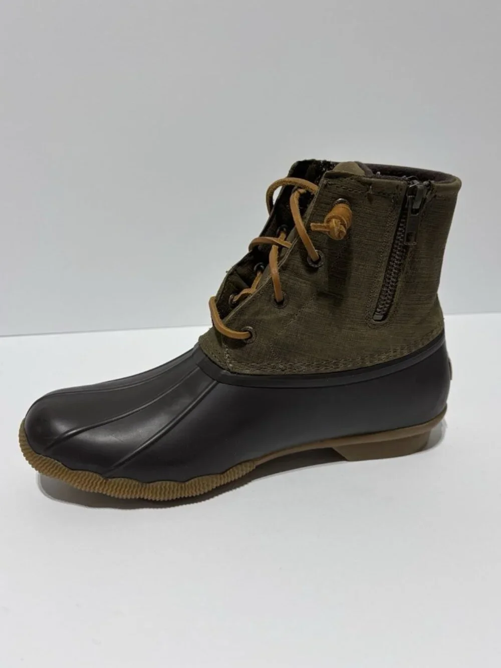 Sperry Women’s Saltwater Brown/Olive Waterproof Duck Boots, Size 9 M